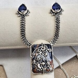 Sunset Sodalite Artisan Silvertone Necklace